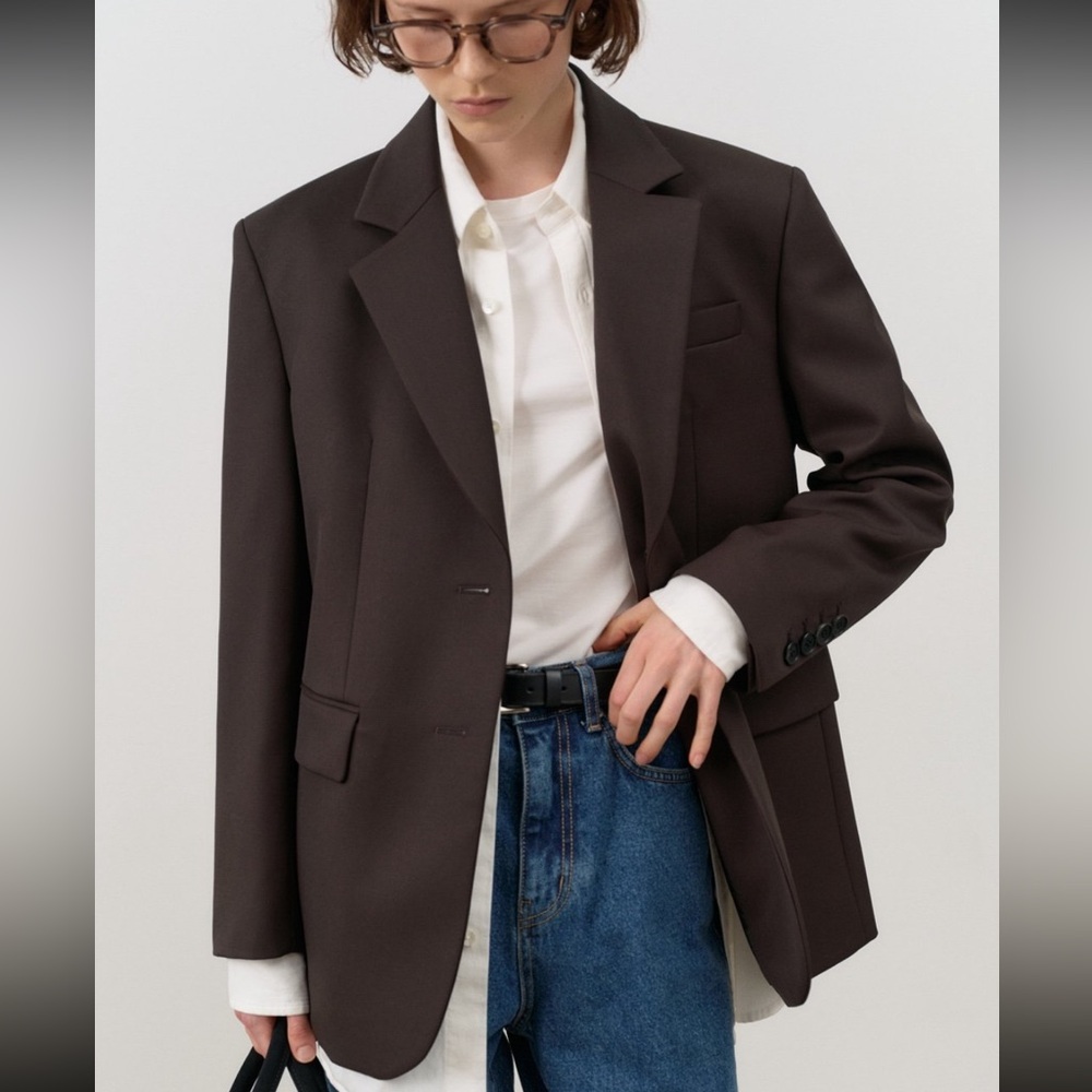 NWT Dunst Essential 2 Button Wool Blazer Size M in Brown - Picture 9 of 11